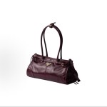 PRADA Bonnie Enamel metal triangular logo handbag, medium-sized women\'s Burgundy red